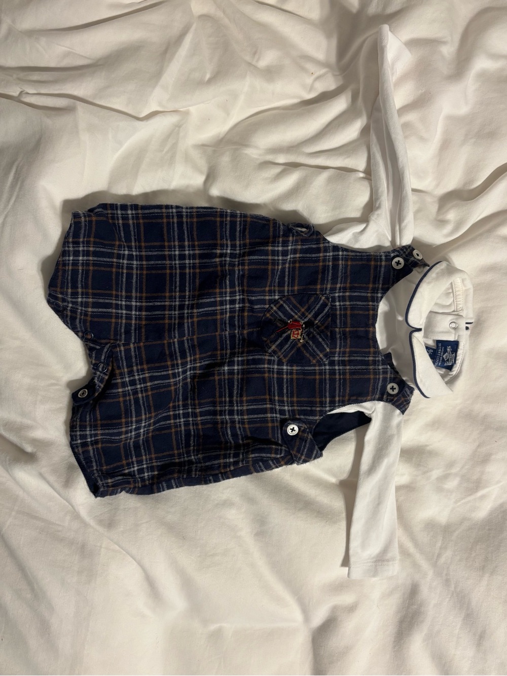 Trotters London Thomas Brown Collection  Plaid overalls - 0-3 months
